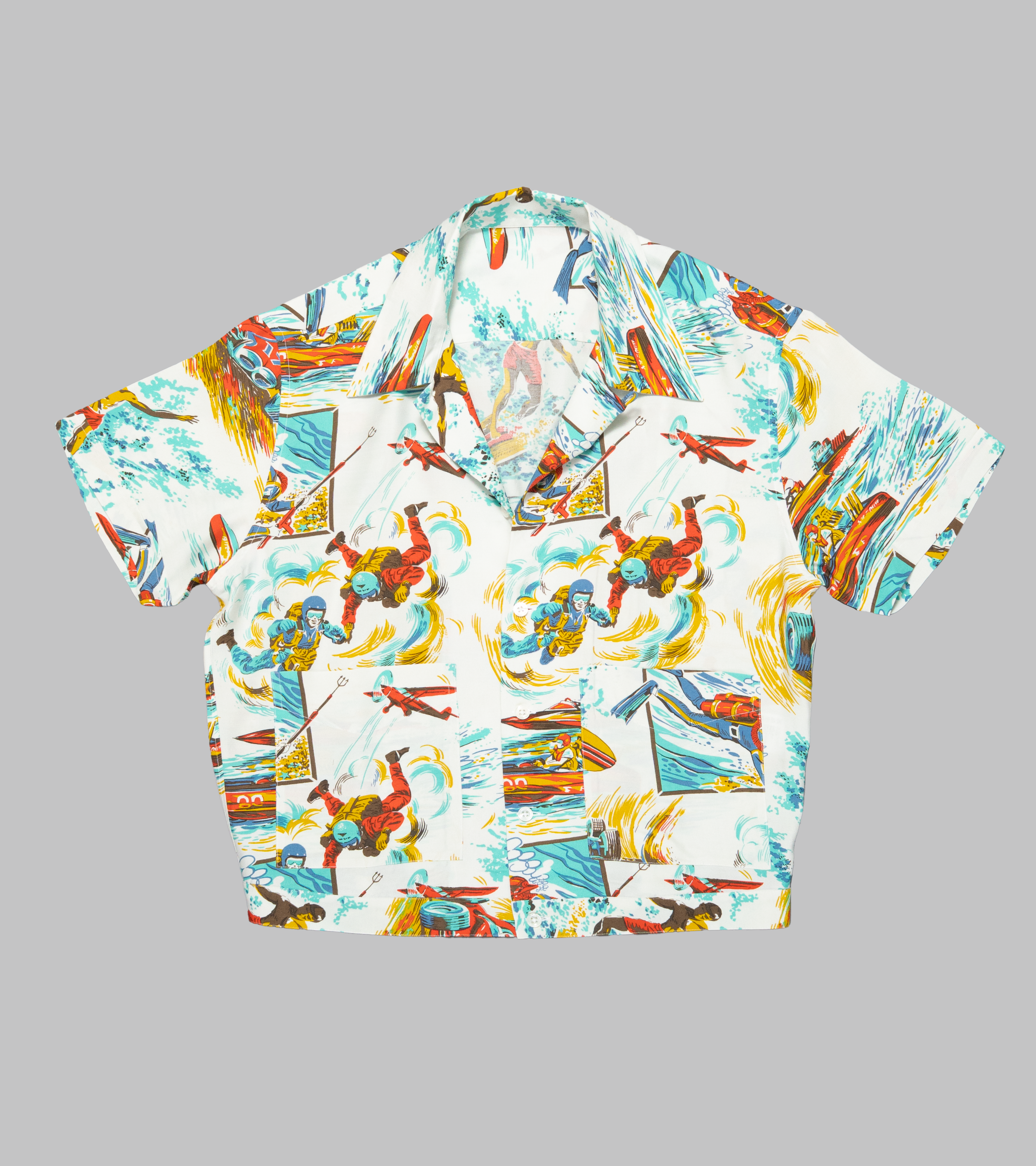 ウェア・シャツ 50's Rayon Bowling Shirts Vintage 1950's Japan Military Souvenir Whirlybirds Rayon