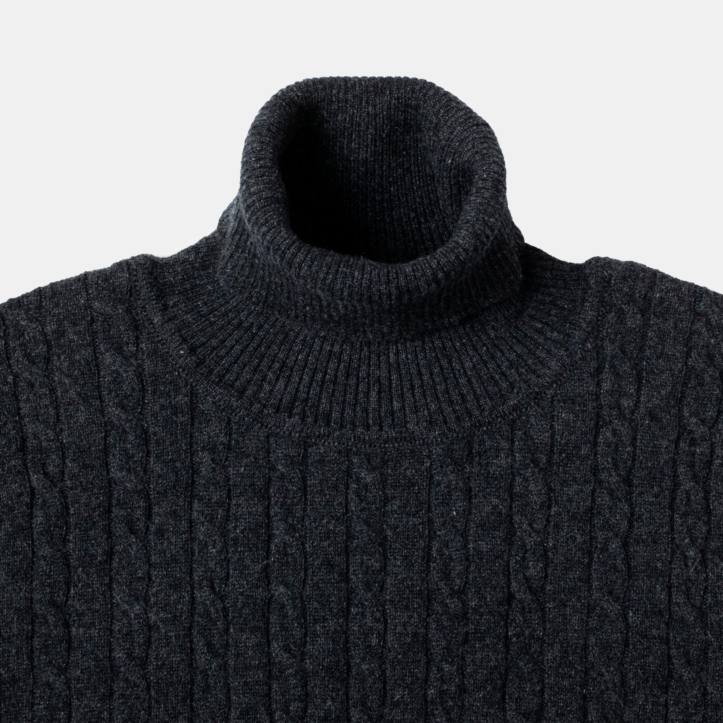 Cable-Knit Rollneck Pullover Charcoal – Bryceland's