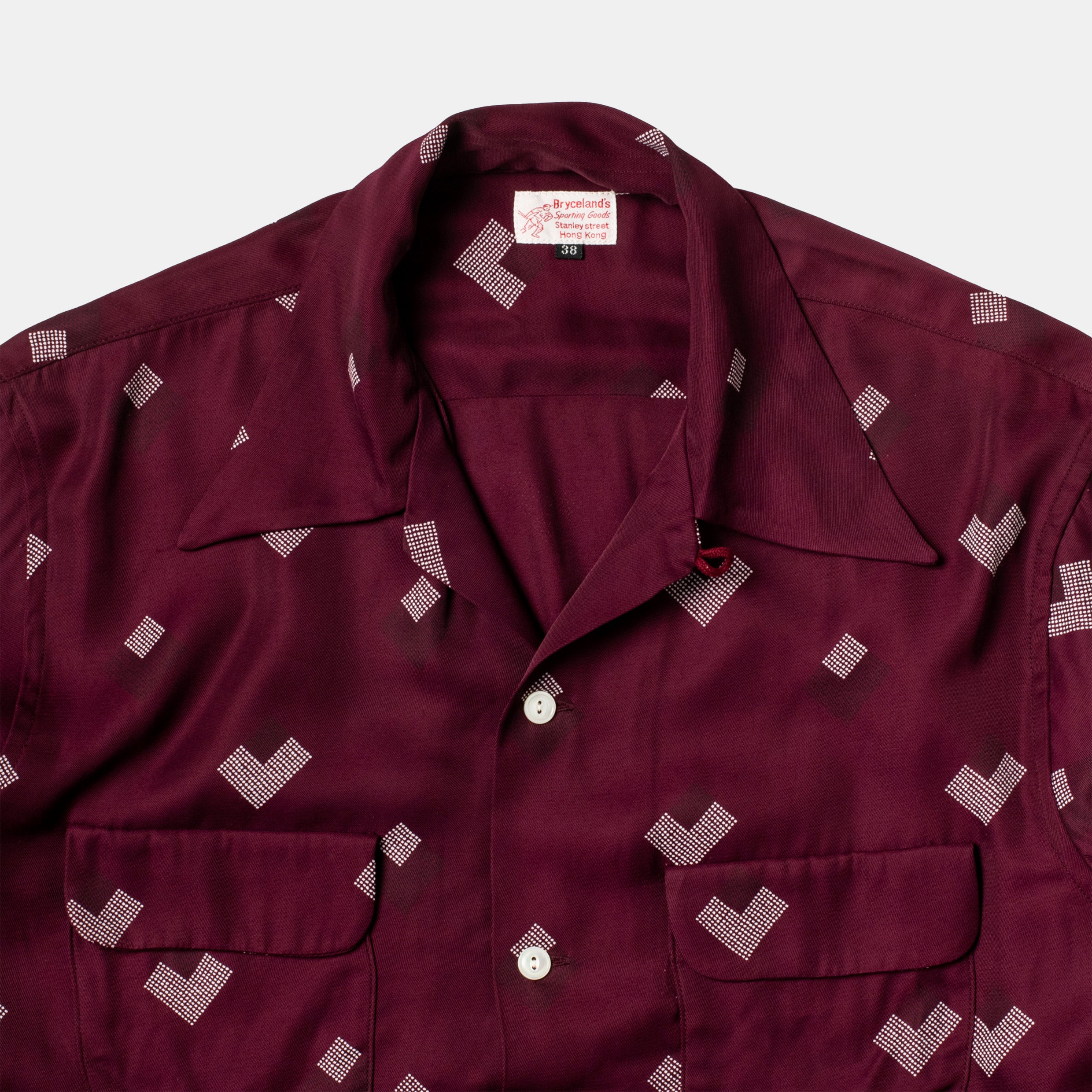 Bryceland's レーヨンシャツ　バーガンディ ハート柄　 40 Rayon Shirt Diamond Burgundy – Bryceland's