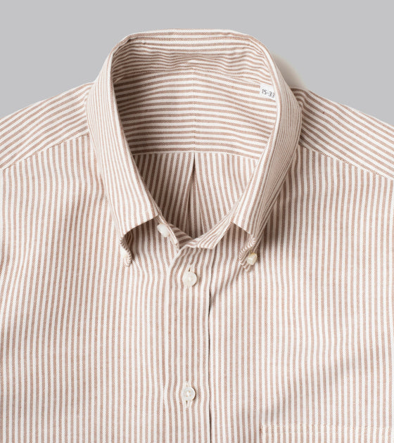 Bryceland's Made-to-Order Perfect OCBD Striped Shirt Brown