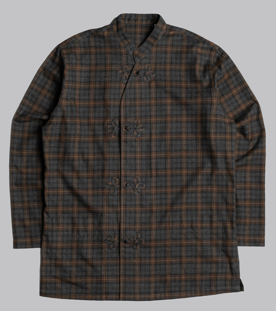 Bryceland's Frogged Button Shirt Plaid Brown/Grey