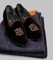  Bryceland's x Bowhill & Elliott Velvet Slippers Brown