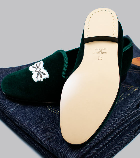 Bryceland's x Bowhill & Elliott Velvet Slippers Green