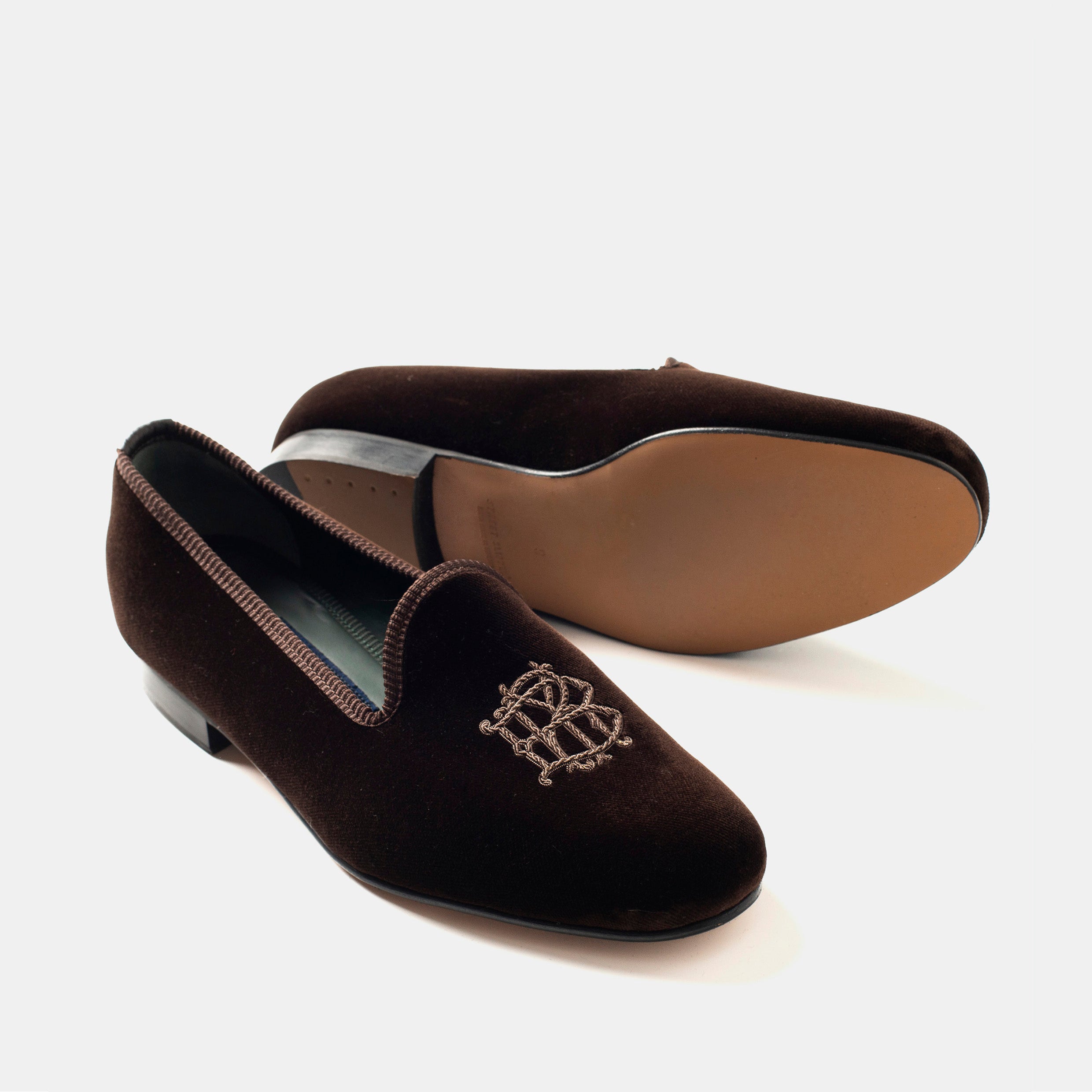 Bryceland's x Bowhill & Elliott Velvet Slippers Brown