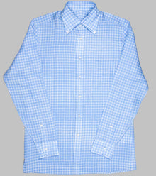  Bryceland's Linen Button Down Checked Shirt Blue