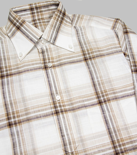 Bryceland's Linen Button Down Paid Shirt Brown