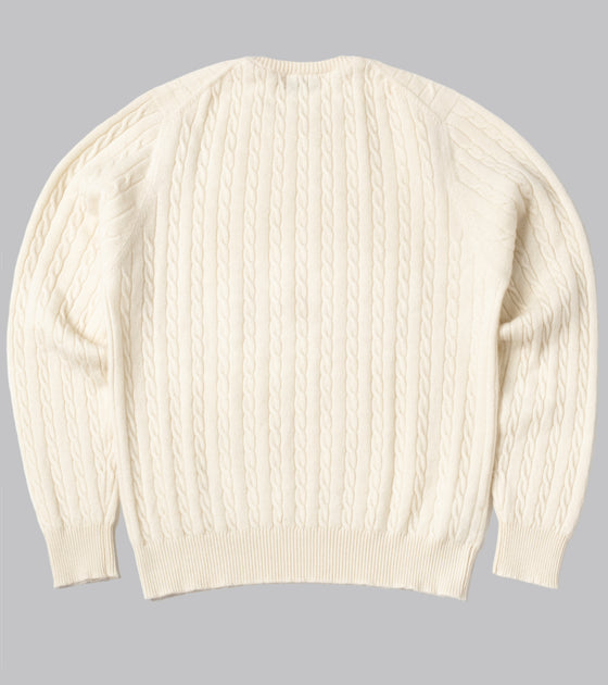 Bryceland's Cable-Knit Crewneck Pullover Ecru