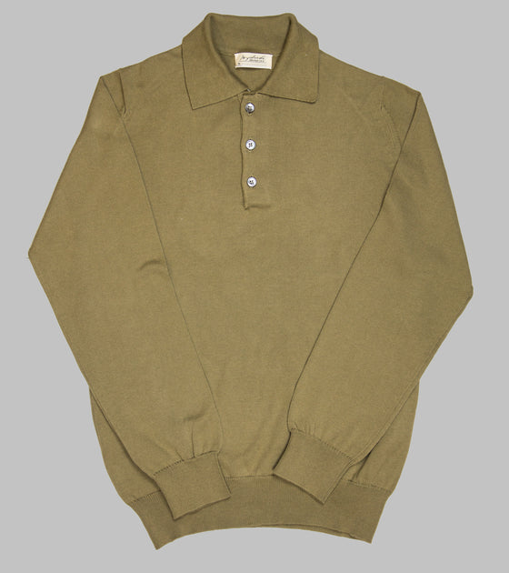 Bryceland's Cotton Long Sleeve Polo Army Green