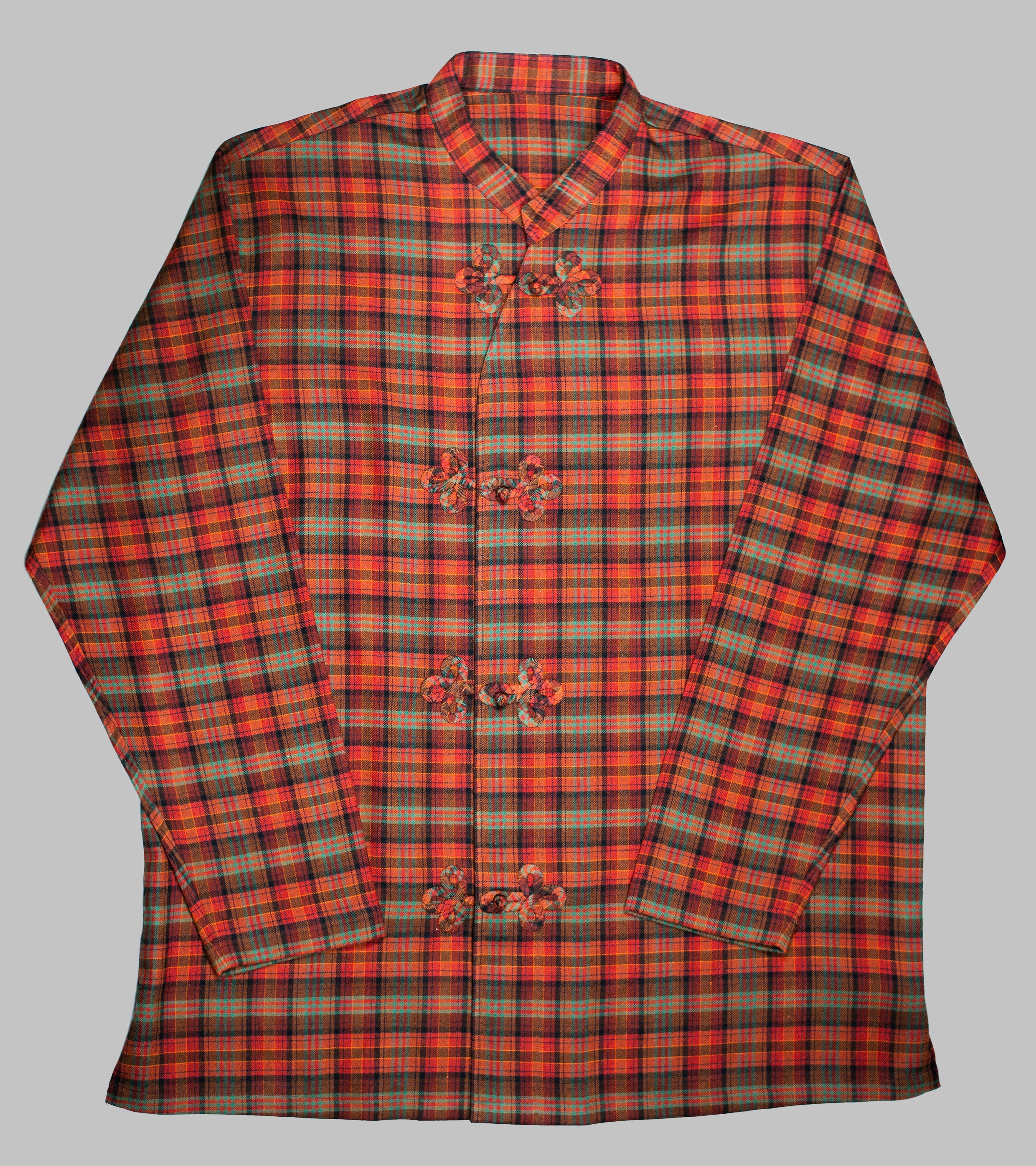 Made-to-Order Frogged Button Plaid Shirt Viyella Red – Bryceland's