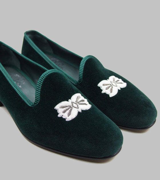 Bryceland's x Bowhill & Elliott Velvet Slippers Green