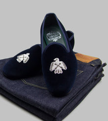  Bryceland's x Bowhill & Elliott Velvet Slippers Navy