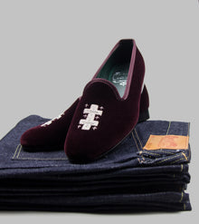  Bryceland's x Bowhill & Elliott Velvet Slippers Wine