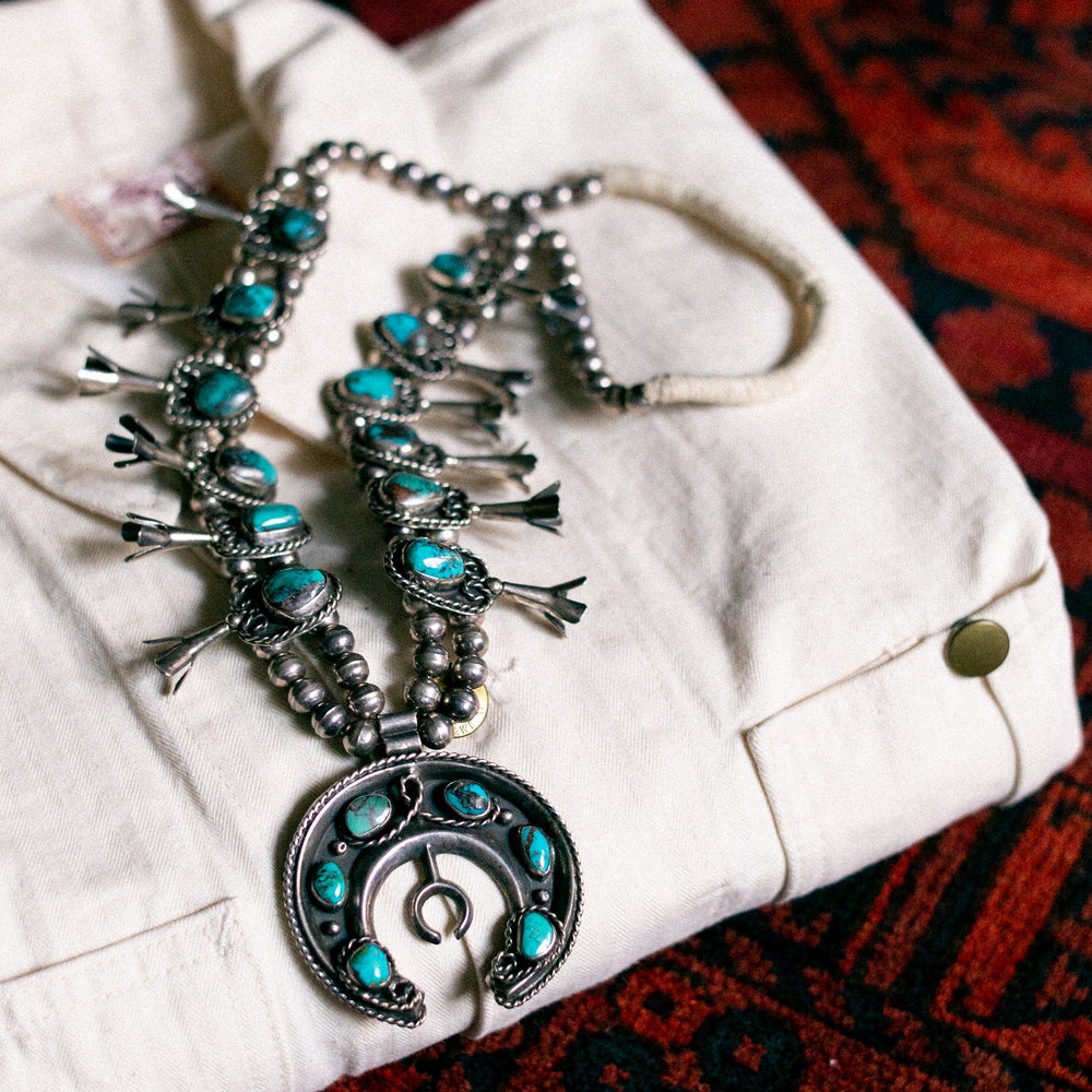 
                  
                    Vintage Navajo Squash Blossom Necklace
                  
                