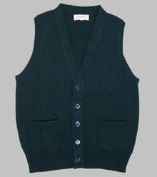  Bryceland's Lambswool Sleeveless Cardigan Dark Green